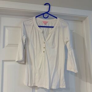 Lilly Pulitzer White Button Front Bell Sleeve Blouse Top Size XS